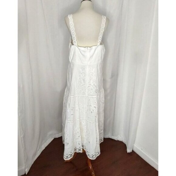 FARM Rio Midi Dress XL White Richelieu Bustier Corset Eyelet Resort Bridal - Picture 9 of 16